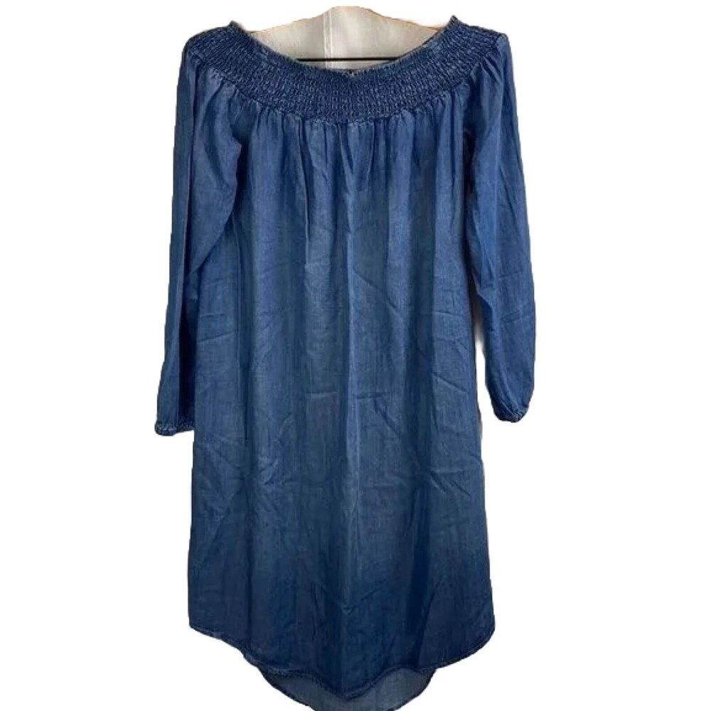Isabel Maternity denim long sleeve off the shoulder dress medium